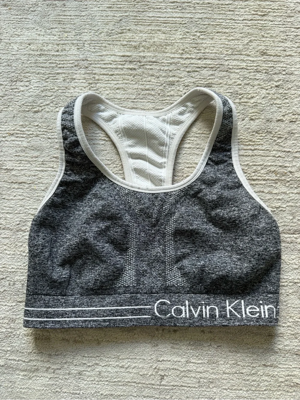 Calvin Klein Dark Heather Gray Racerback Sports Bra (Size Small)